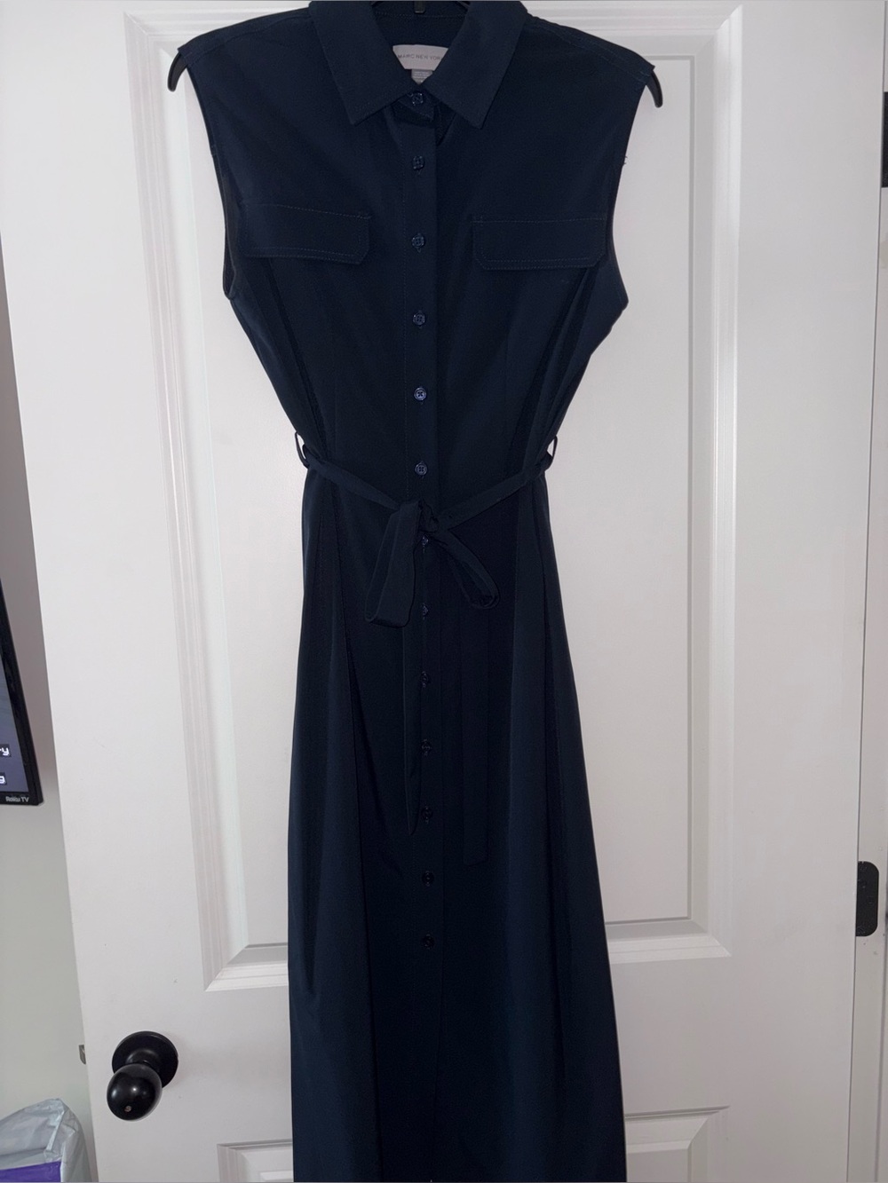 Marc New York Sleeveless Navy Maxi Shirt Dress with Waist Tie